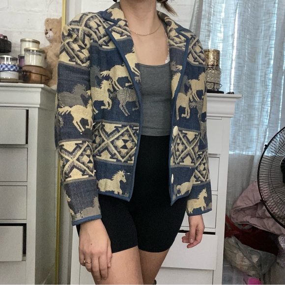 Horse pattern button up coat - Picture 2 of 6